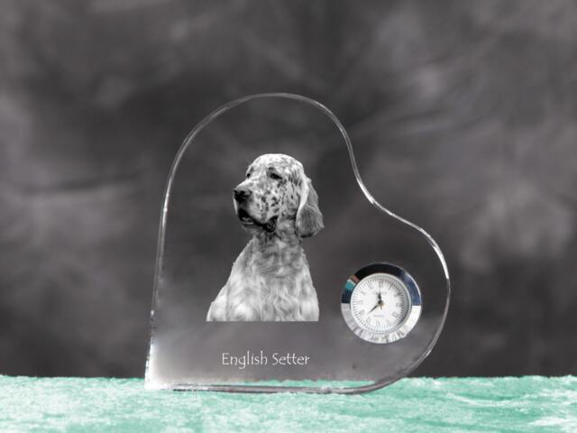 English Setter - Crystal Clock in The Shape Of A Heart With Image Pure-Bred Dog - image 1
