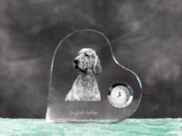 English Setter - Crystal Clock in The Shape Of A Heart With Image Pure-Bred Dog - thumbnail 1