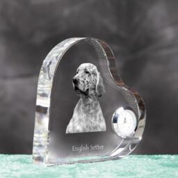 English Setter - Crystal Clock in The Shape Of A Heart With Image Pure-Bred Dog - thumbnail 3