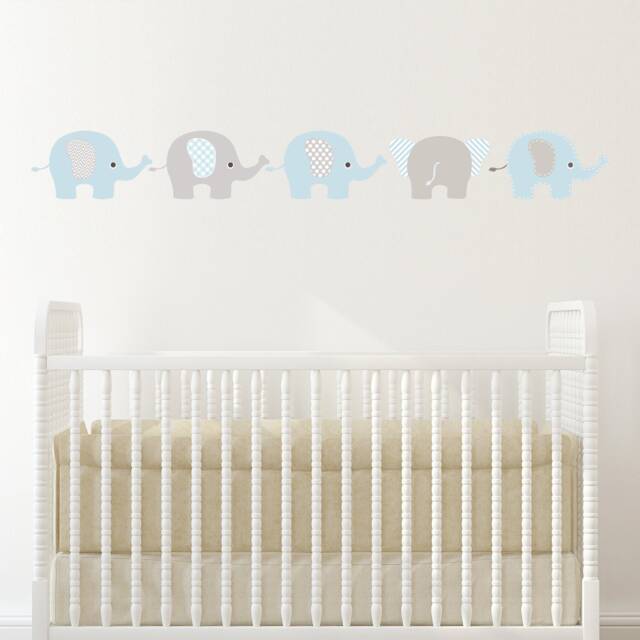 Pastel Blue Elephants Wall Sticker Decals. Nursery & Children's Bedroom Jungle Decoration