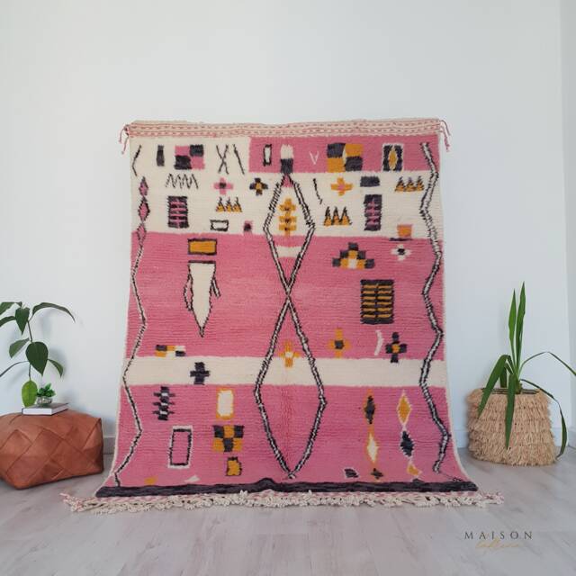 Pink Moroccan Rug, Beni Ourain Wool Rug 5.6 Ft X 7.6 - image 1
