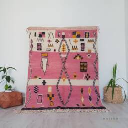 Pink Moroccan Rug, Beni Ourain Wool Rug 5.6 Ft X 7.6 - thumbnail 1