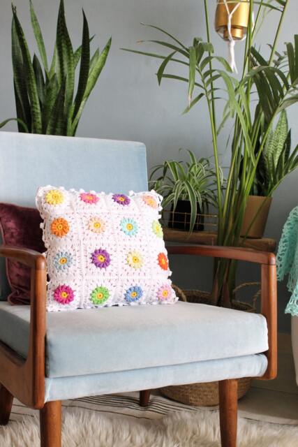 Granny Square Cushion, Pillow 12x12, Crochet Colorful Pillow, Pillows, Afghan Colorful Cushion - image 1