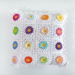 Granny Square Cushion, Pillow 12x12, Crochet Colorful Pillow, Pillows, Afghan Colorful Cushion - thumbnail 2