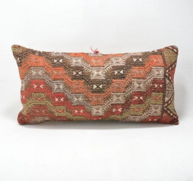 "Kilim Pillow, Wool Kilim Cousin From Anatolia , 30x60 cm, 12""x24" - image 1