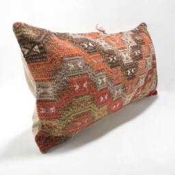 "Kilim Pillow, Wool Kilim Cousin From Anatolia , 30x60 cm, 12""x24" - thumbnail 2