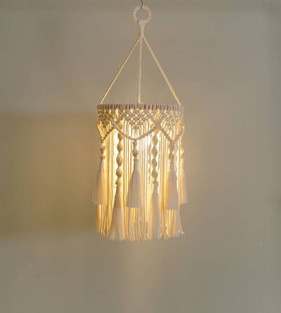Macrame Hanging Lantern, Boho Pendant Lamp, Tassel Chandelier For Wedding, Unique Handmade Lampshade, Bohemian Light Decor V09 - image 1