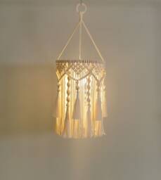 Macrame Hanging Lantern, Boho Pendant Lamp, Tassel Chandelier For Wedding, Unique Handmade Lampshade, Bohemian Light Decor V09