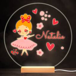 Ballet Ballerina Girl Blonde Hair Round Personalised Gift Lamp Night Light - Bedroom