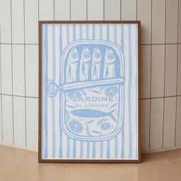 Sardine Tin - Stripes Print Soft Blue Striped Art Coastal Aesthetic Kitchen Decor Mediterranean Illustration Poster - thumbnail 2