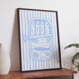 Sardine Tin - Stripes Print Soft Blue Striped Art Coastal Aesthetic Kitchen Decor Mediterranean Illustration Poster - thumbnail 3