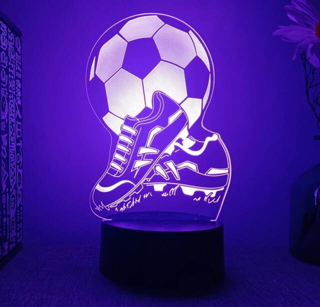 Football Boots & Ball Led Illusion Night Light Desk Lamp Sign Bedroom Decor Gift