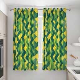 Green Geometric Curtains, Yellow Abstract Pattern Drapes, Custom Made Window Panels For Modern Living Room Home Decor - thumbnail 3