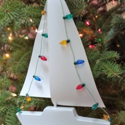 Sailboat Ornament W Lights, Wood Ship, Ornament, Christmas Ornament, Miniature Ship, Wooden Sailing Sailboat, Sailboat Decoration, Boat - thumbnail 2
