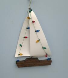 Sailboat Ornament W Lights, Wood Ship, Ornament, Christmas Ornament, Miniature Ship, Wooden Sailing Sailboat, Sailboat Decoration, Boat