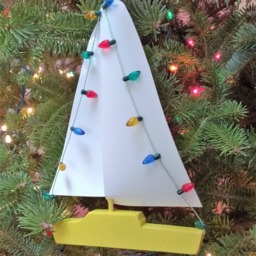 Sailboat Ornament W Lights, Wood Ship, Ornament, Christmas Ornament, Miniature Ship, Wooden Sailing Sailboat, Sailboat Decoration, Boat - thumbnail 3