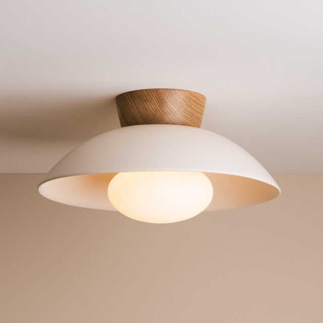 White Dawn Flush Mount Ceiling Light in Ceramic & Oak - image 1