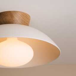 White Dawn Flush Mount Ceiling Light in Ceramic & Oak - thumbnail 3