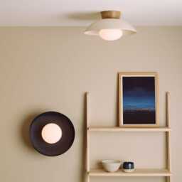 White Dawn Flush Mount Ceiling Light in Ceramic & Oak - thumbnail 2