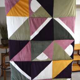 Bed Throw 120x200cm - Handmade in France Corduroy Patchwork - thumbnail 2
