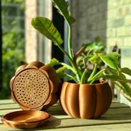 Bronze Pumpkin Planter Stylish Autumn Decor, Succulent Pot - thumbnail 3