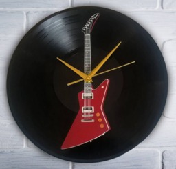 Electric Guitar Painted Vinyl Record Clock - thumbnail 1