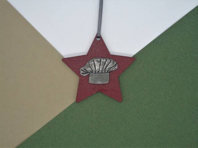 Chef Hat Wooden Star - Christmas Ornament Cooking Tree Decoration Baking Hanging Foodie Gift Dad - image 1