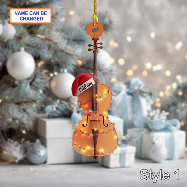 Musical Cello Acrylic 2D Flat Christmas Ornament, Festive Tree Hanging Holiday Decoration, Unique Cello Musical Gift - image 1