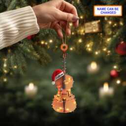 Musical Cello Acrylic 2D Flat Christmas Ornament, Festive Tree Hanging Holiday Decoration, Unique Cello Musical Gift - thumbnail 2
