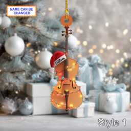 Musical Cello Acrylic 2D Flat Christmas Ornament, Festive Tree Hanging Holiday Decoration, Unique Cello Musical Gift - thumbnail 1