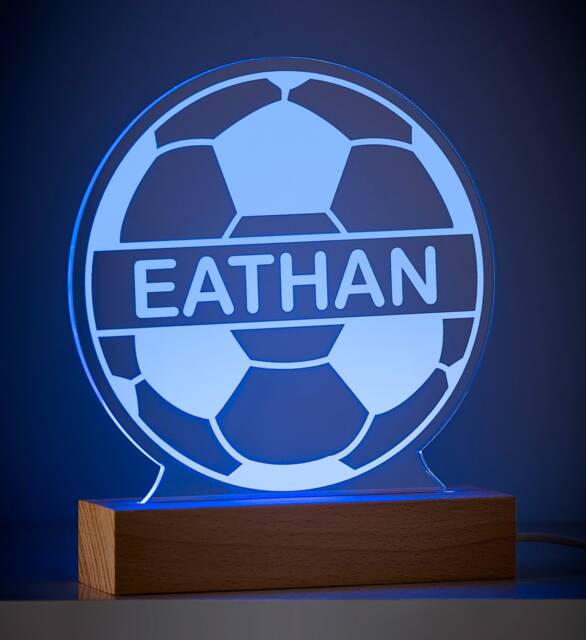 Personalised Football Night Light, Childrens Led Multi Colour Soccer Lamp - image 1