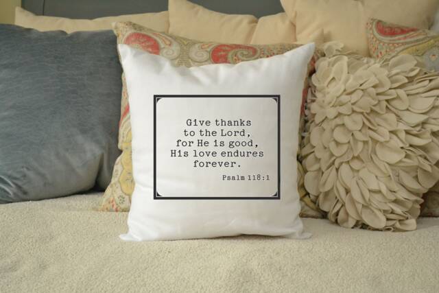 Religious Pillow, Spiritual, Christian Gift, Bible Verse Retreat Gift Pillow, Psalms // Give Thanks , Cotton - image 1
