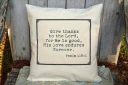 Religious Pillow, Spiritual, Christian Gift, Bible Verse Retreat Gift Pillow, Psalms // Give Thanks , Cotton - thumbnail 2