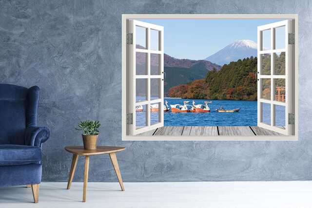 Mountain Lake Landscape View Window 3D Wall Decal Art Removable Wallpaper Mural Sticker Vinyl Home Decor - image 1