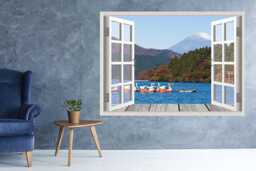 Mountain Lake Landscape View Window 3D Wall Decal Art Removable Wallpaper Mural Sticker Vinyl Home Decor