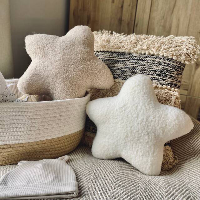 Neutral Star Pillows - Boucl?? Nursery Decor - Handmade Baby Room, Kids Room Or Playroom Decoration Shower Gift Idea - image 1