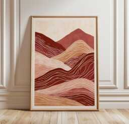 Abstract Desert Landscape Poster, Terracotta Wave Wall Art, Minimal Earth Tone Print