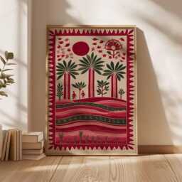 Palestine Poster, Middle East Palestinian Folk Art Print, Olive Tree Wall Art, Rural Village Decor, Cultural Posters & Prints - thumbnail 2