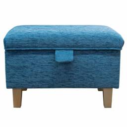 Blue Handmade Storage Ottoman Footstool - Upholstered Pouffe Toy Box British Bespoke Made - thumbnail 3