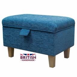Blue Handmade Storage Ottoman Footstool - Upholstered Pouffe Toy Box British Bespoke Made