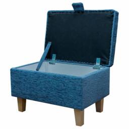Blue Handmade Storage Ottoman Footstool - Upholstered Pouffe Toy Box British Bespoke Made - thumbnail 2