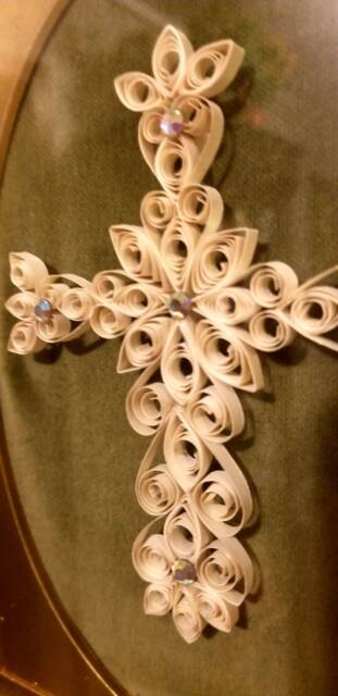 Custom Paper Quilled Cross Wall Decor, Filigree With Rhinestones - image 1