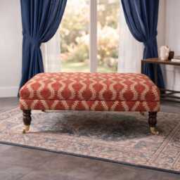 Linwood Helter Skelter Fabric Upholstered Footstool With Castor Wooden Legs, Vintage Modern Coffee Table - thumbnail 2