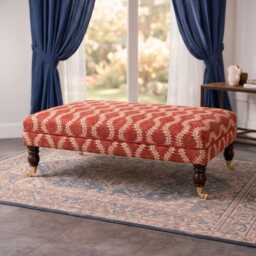 Linwood Helter Skelter Fabric Upholstered Footstool With Castor Wooden Legs, Vintage Modern Coffee Table - thumbnail 3