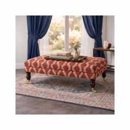 Linwood Helter Skelter Fabric Upholstered Footstool With Castor Wooden Legs, Vintage Modern Coffee Table - thumbnail 1