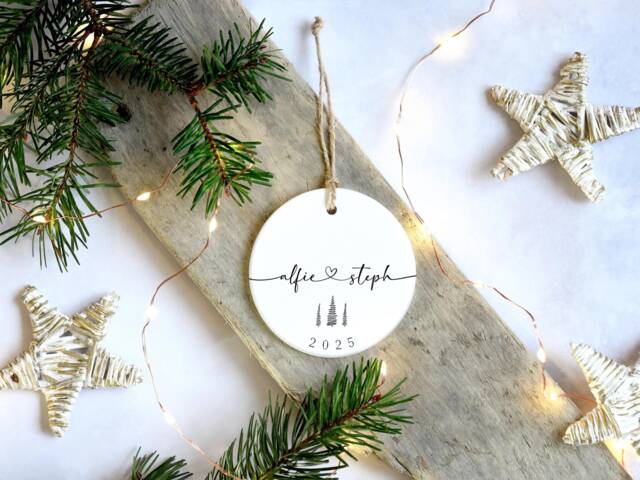 Couple Names Ornament Personalised - Custom Heart Bauble Christmas Tree Decoration Gift For Couple, Newlyweds, Engagement Present - image 1