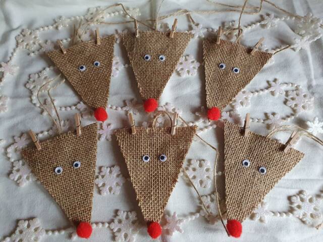 Handmade Hessian Reindeer Christmas Ornament With Pom Nose - image 1