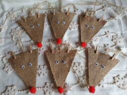 Handmade Hessian Reindeer Christmas Ornament With Pom Nose - thumbnail 1