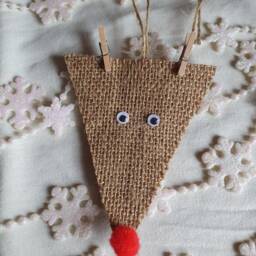 Handmade Hessian Reindeer Christmas Ornament With Pom Nose - thumbnail 3