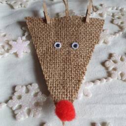 Handmade Hessian Reindeer Christmas Ornament With Pom Nose - thumbnail 2